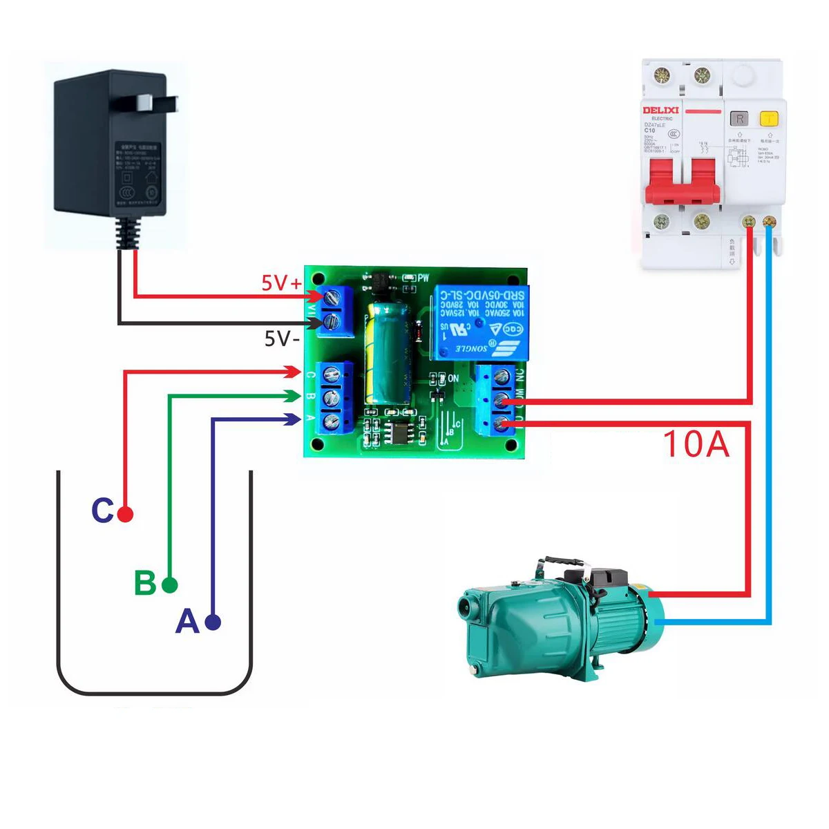 Imagem -03 - Controlador de Nível de Água Automático Interruptor do Sensor Líquido Válvula Solenóide Bomba de Motor Torre do Tanque de Água Placa de Controle de Piscina dc 5v 12v