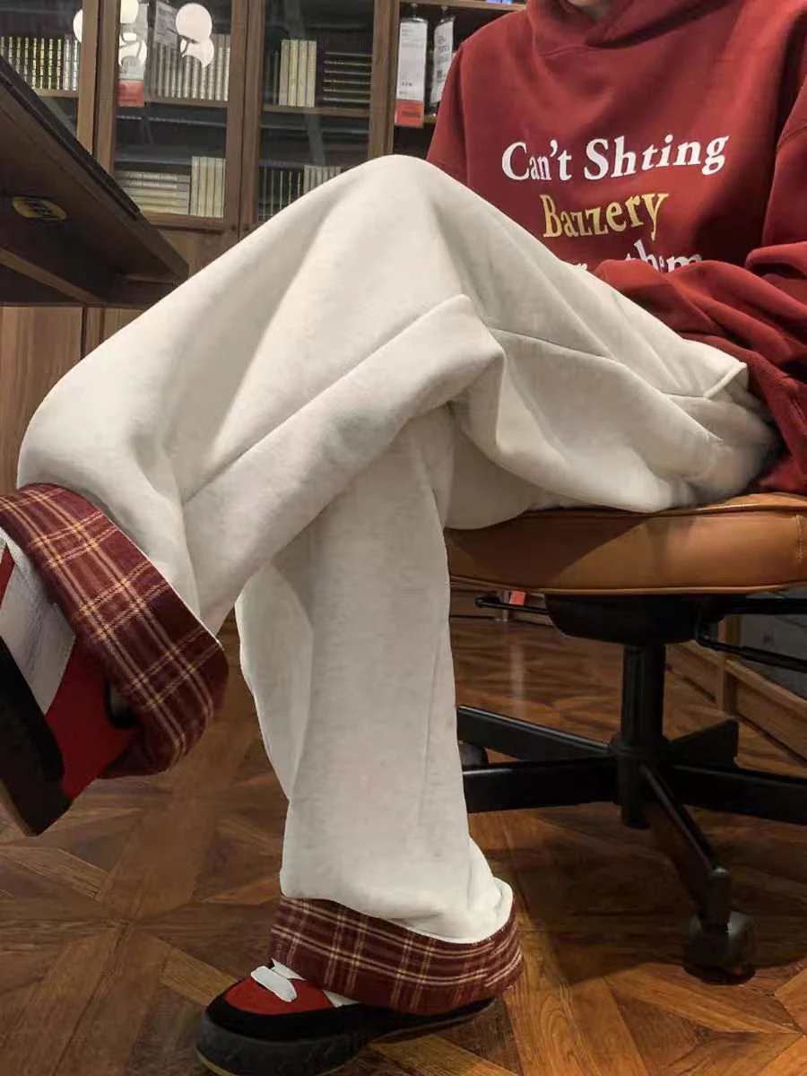 المرأة كتلة اللون منقوشة المخملية مستقيم الساق السراويل الخريف الشتاء عارضة الرياضة طالب نمط موضة جديدة #1