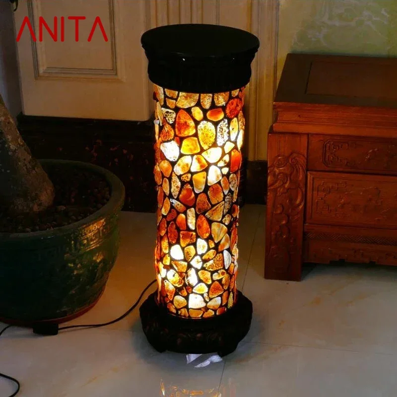 

ANITA Tiffany Roman Column Floor Lamp American Retro Living Room Bedroom Lamp Country Stained Glass Decoration Floor Lamp