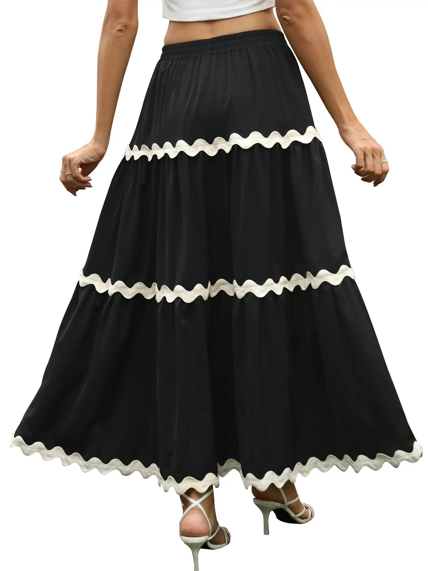 Clashing Stretch High Waist Black Long Boho Elegant Party Skirt A Line Beach Halter 2024 Women's Trends