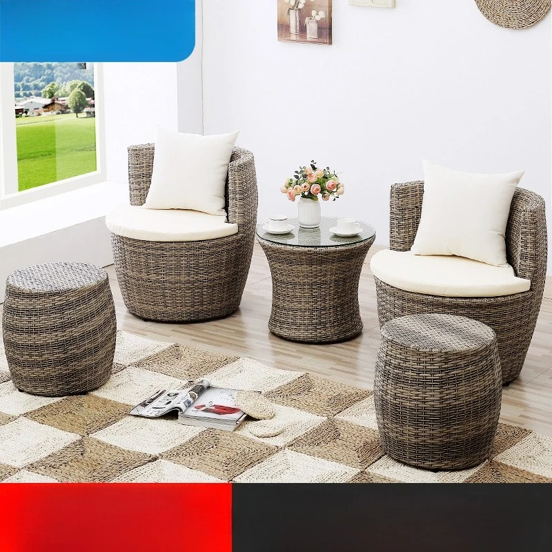 

Outdoor balcony rattan chair combination courtyard garden creative vase leisure rattan table and chair small apartment three-pie