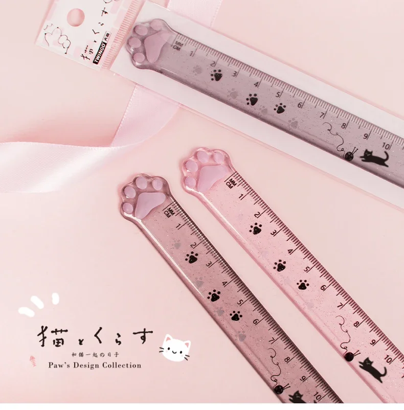 مسطرة بلاستيكية مستقيمة لمخلب القط اللطيف ، أدوات مكتبية كاواي ، أداة رسم كرتونية ، هدية لجائزة الطالب ، مدرسة مكتبية ، 15 *