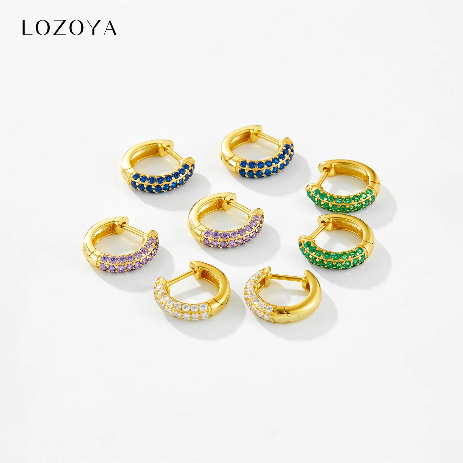 

LOZOYA 925 Sterling Silver Colorful Zircon CZ Huggies Zircon Crystal Hoops Earrings 2026 Luxury Delicate Wedding Jewelry