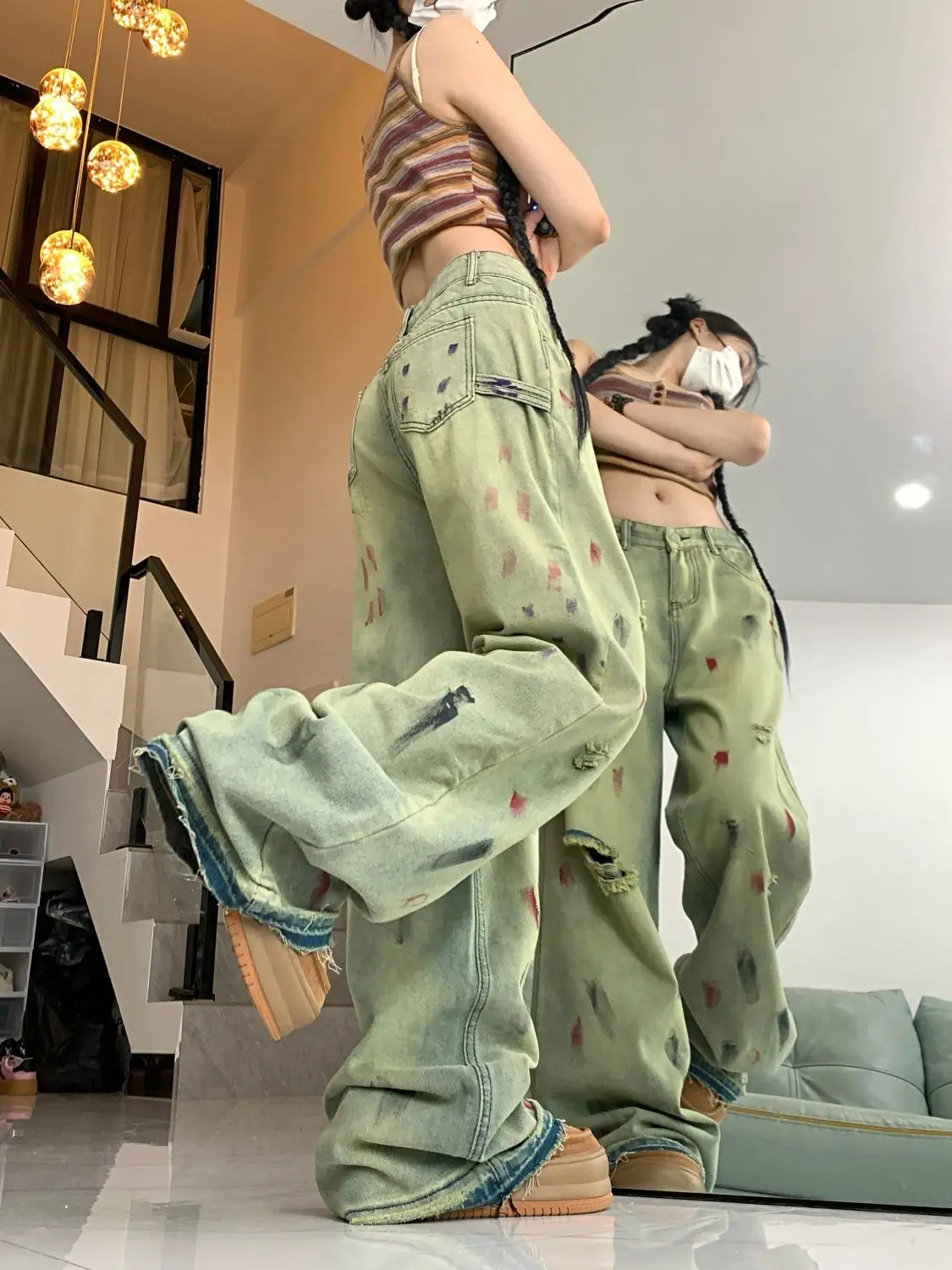 Pantalones vaqueros holgados de gran tamaño para mujer, ropa Vintage con estampado de agujeros, cintura alta Y2k, Harajuku, 2024