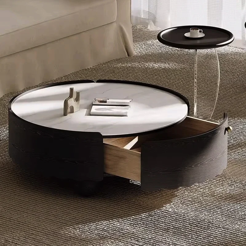 

## Designer Rock Plate Size Round Coffee Table Combination Living Room Home Black Wabi Sabi New Storage Coffee Table
