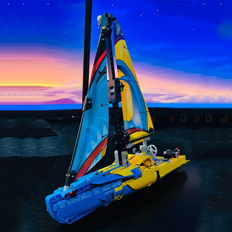 التقنية 370 قطعة سباق يخت اللبنات الإبحار يخت الرياضات المائية Catamaran تجميع الطوب اللعب هدايا للأطفال صبي الكبار #5