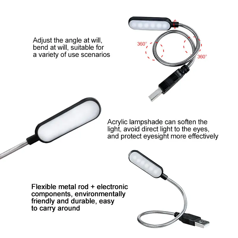 Esnek USB kitap işıkları DC5V Mini taşınabilir masa lambası USB güç banka Laptop Notebook için okuma lambaları PC bilgisayar gece ışıkları