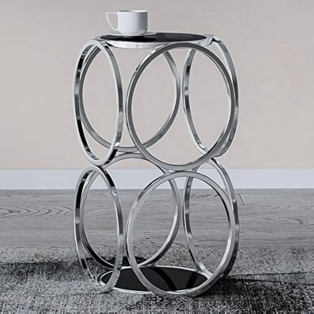 Modern Helix Side Table - Black Opaque Glass with Polished Stainless Steel Base