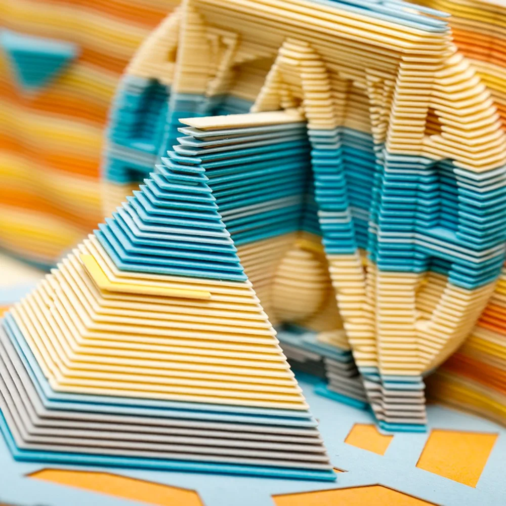 Três corpo cultural criativo três corpo planeta temático 3d estéreo em camadas papel escultura arte artesanato decorativo nota pegajosa