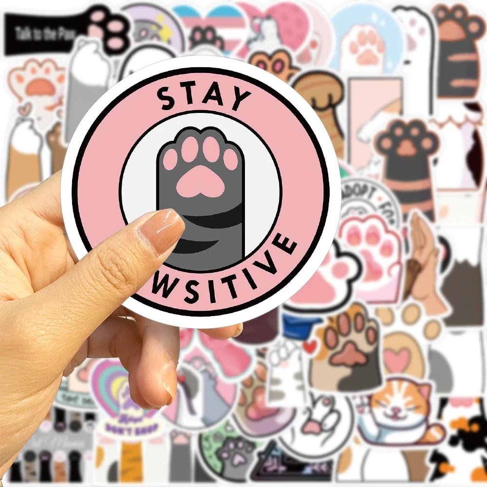 61PCS Cartoon Cat Paw Stickers for Kids Teens Luggage Decals Scrapbook Stationery Laptop Fridge