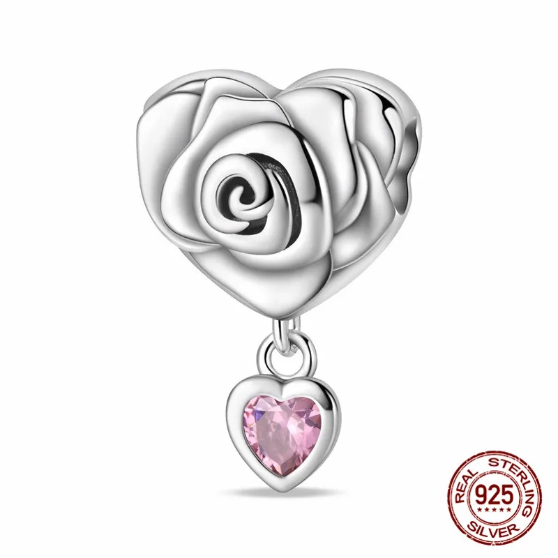 خرز على شكل زهرة من الفضة الإسترليني عيار 925 مرصع بالزركون مع سوار أصلي هدية مجوهرات نسائية ذاتية الصنع