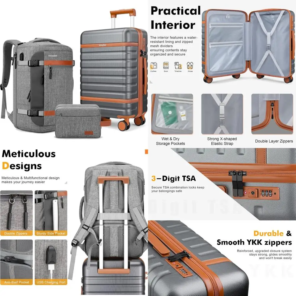 

Three-Piece Spinner Luggage Set - Lightweight Hardside Suitcase with TSA Lock, YKK Zippers, 20 Inch Carry-On for Travel