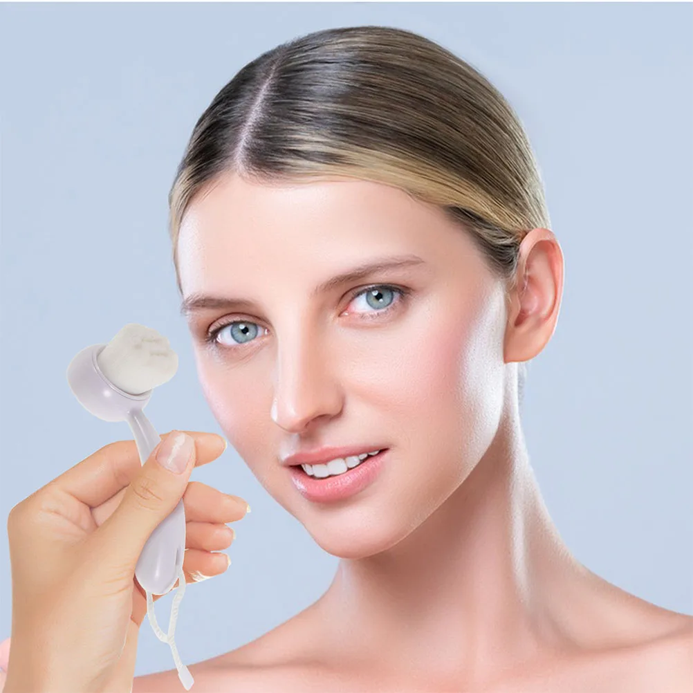 

2Pcs Facial Cleansing Brush Soft Bristle Long Handle Exfoliator Deep Cleaning Blackhead Removal Travel Home Use