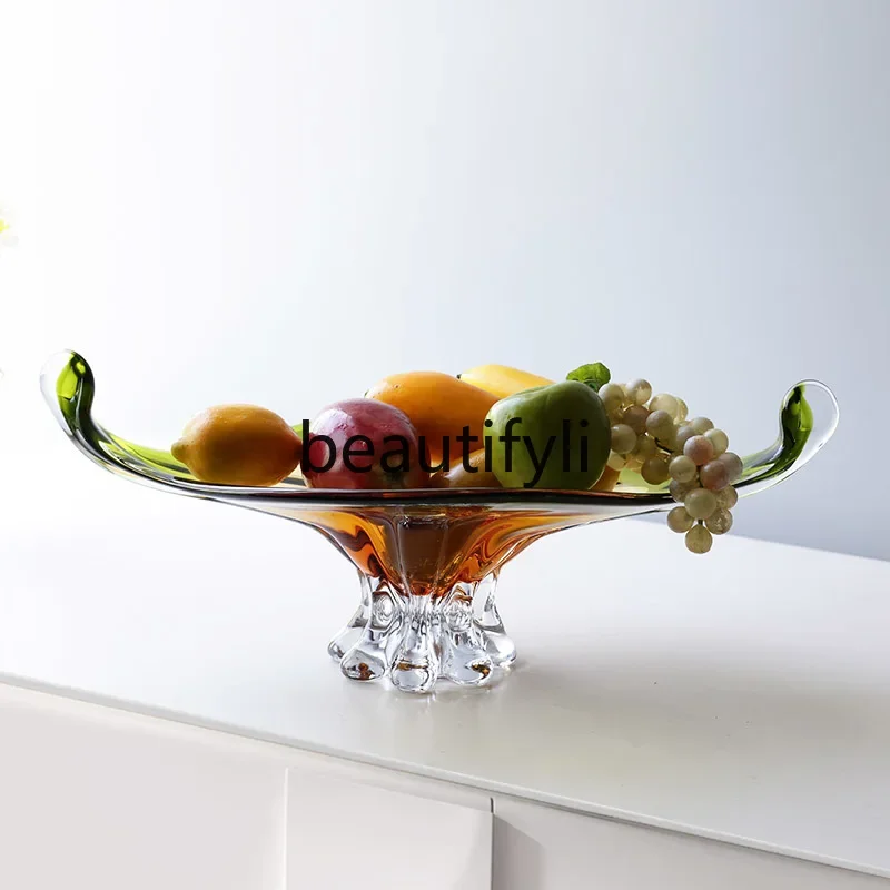 Light luxury crystal oversized glass fruit plate,coffee table, high-end snack storage tray, high-end glazed ornament