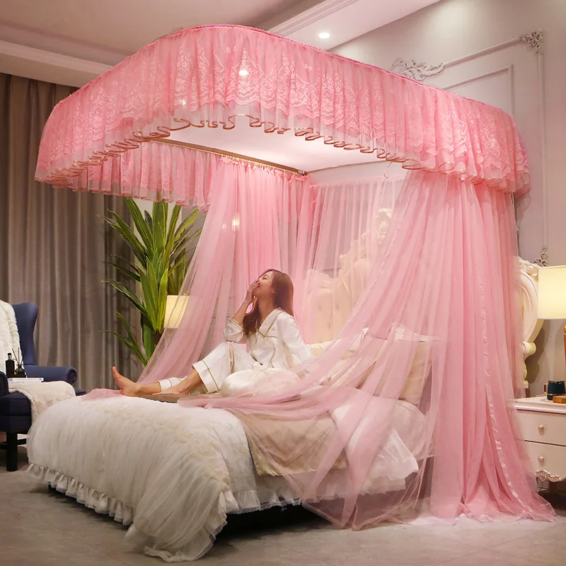 U Type Princess Mosquito Net Bedroom Decoration Palace Rail Curtain Tent for Girl Room with Frame Single King Size