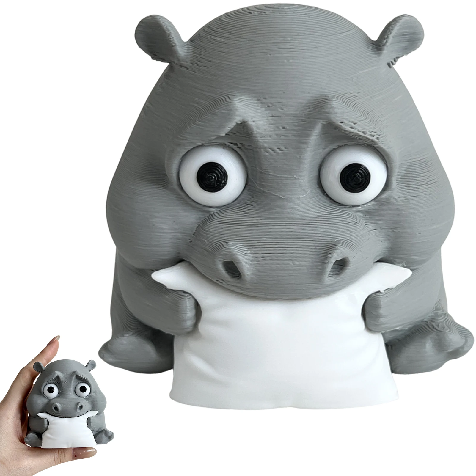 

Pillow-Biting Hippo Statue 3D Printed Hippo Figurines for Home Office Decor Miniature Resin Figurine Ornament for Lovers