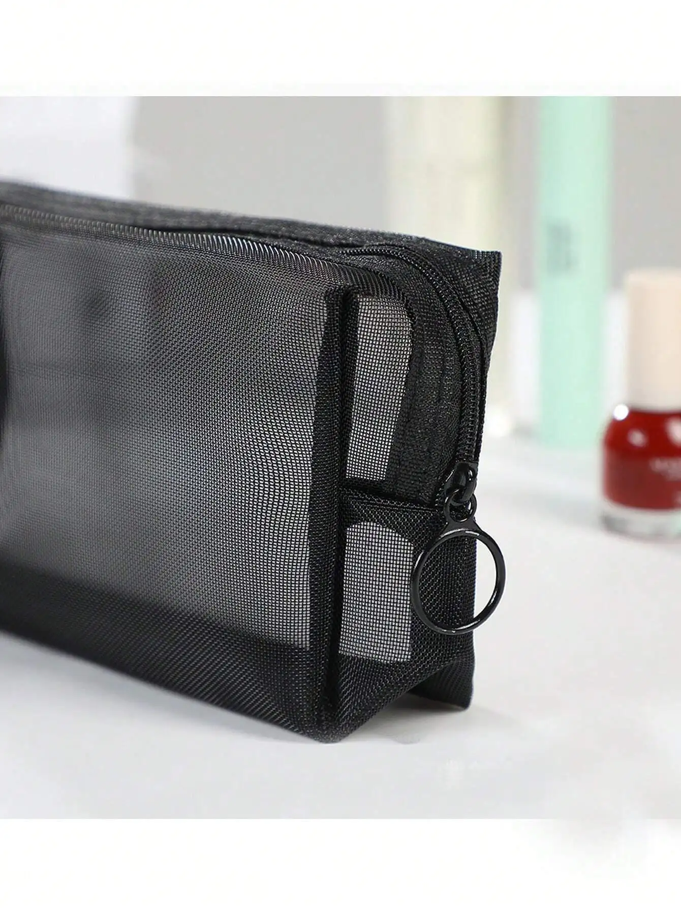 

Портативная сетчатая косметичка на молнии для макияжа, органайзер для туалетных принадлежностей в дорогу, большая вместимость, черный цвет