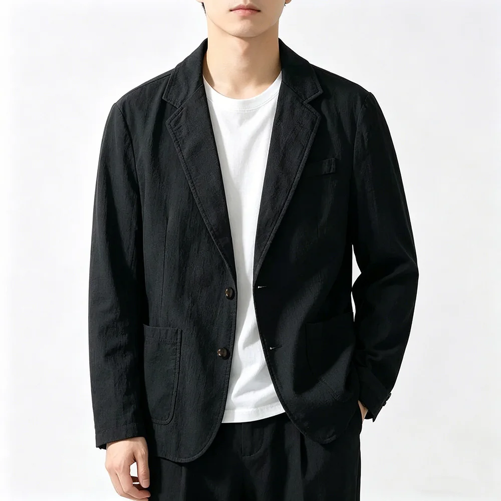 Men's Casual Blazer Lightweight Fashion Chic Cotton Jacket Long Sleeve Solid Color Classic Simple Style Clean Fit Dailywear