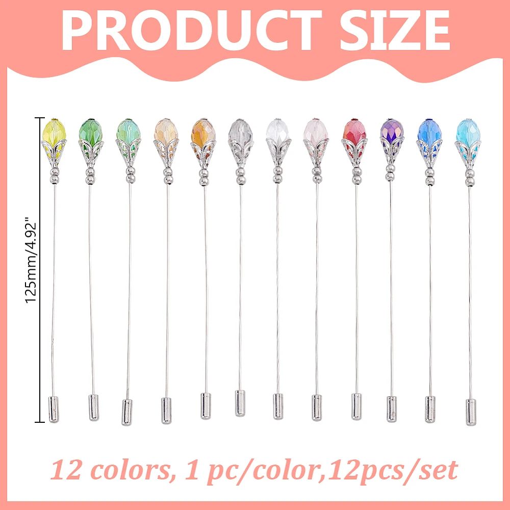 Vintage Hat Pins Stick Lapel Pin Imitation Pearl Brooch Brass Long Handle Pin Accessories for Tie Scarf Badge Hats Suits