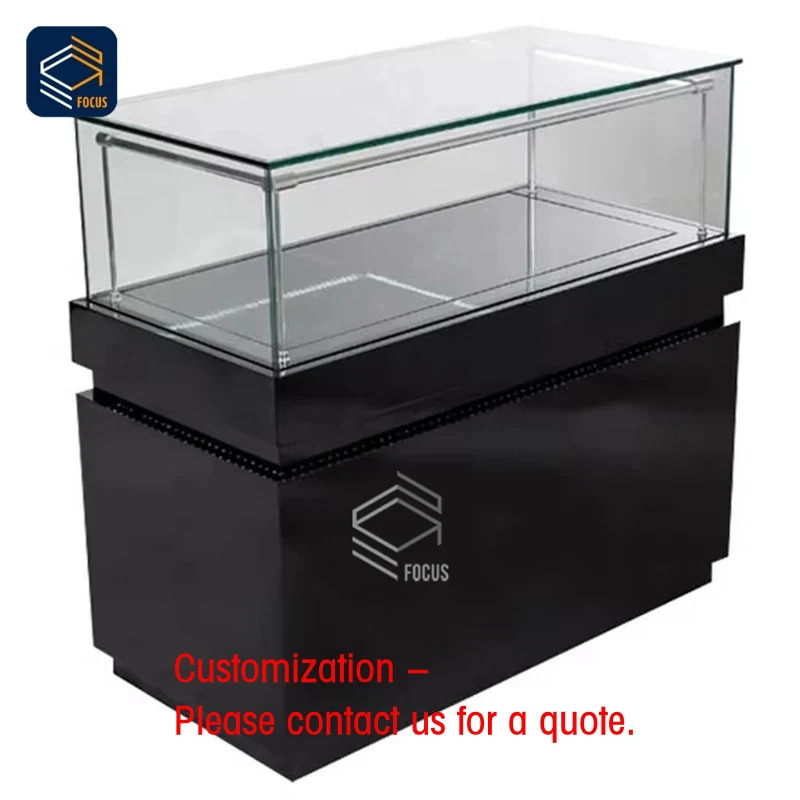 custom.Retail Display Showcase Black Glass Cabinet Lockable Display with Glass Shelves