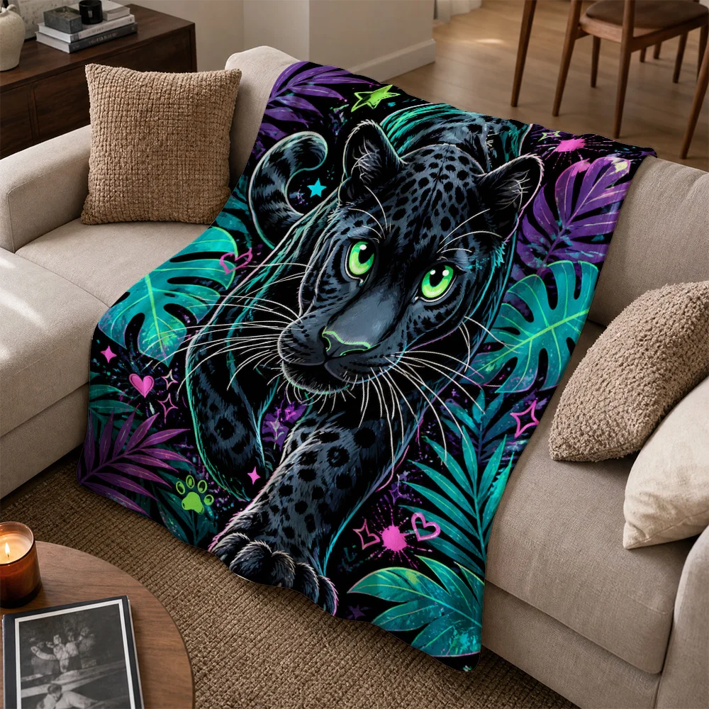 Decorative Boho Tropical Jungle Panther Print Throw Blanket Sofa Throw for Cozy Living Room Aesthetic Home Decor Gift