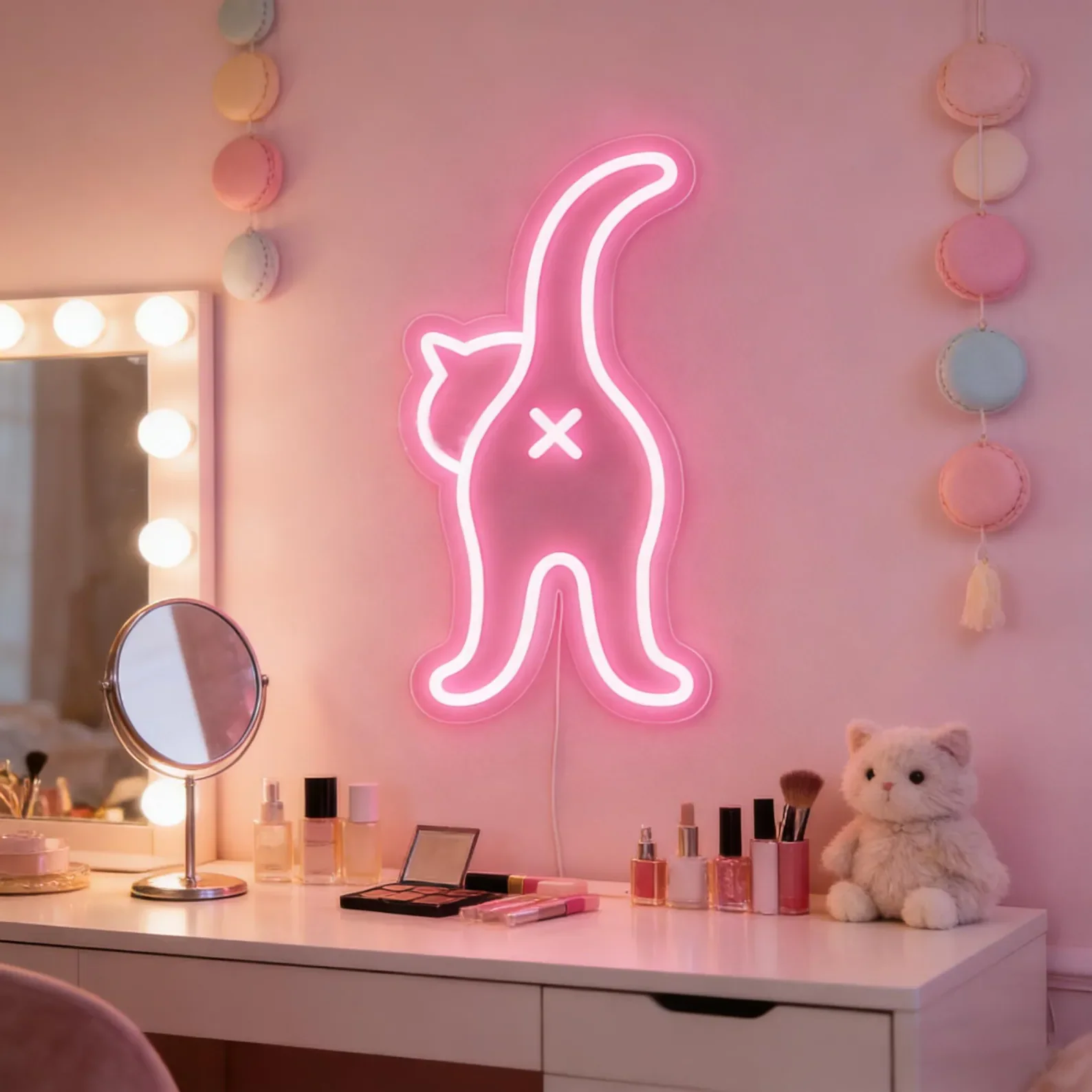 Cat Neon Sign,Cheeky Cat Neon Sign,Pink LED Cat Neon,Funny Bar/Bedroom Wall Decor,Retro Bar/Game Room Wall Art,Custom Neon Sign
