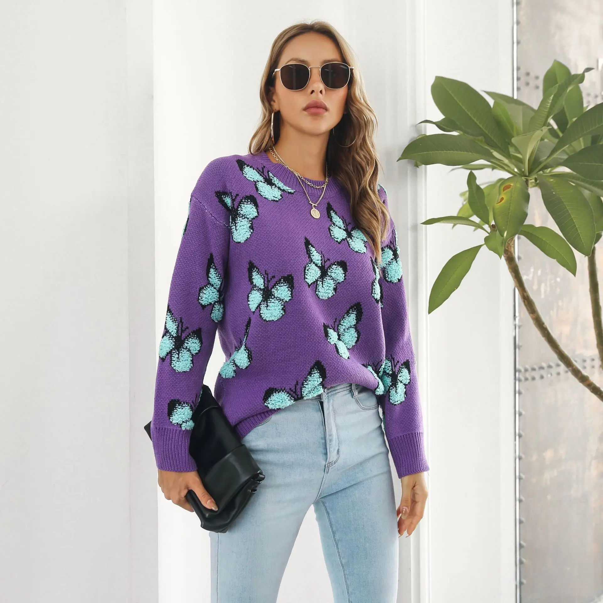 

Women's Sweaters Fashion 3D Butterfly Pullovers Autumn Winter New Loose O-Neck Long Sleeve Top Female Clothes Knitted Pullover