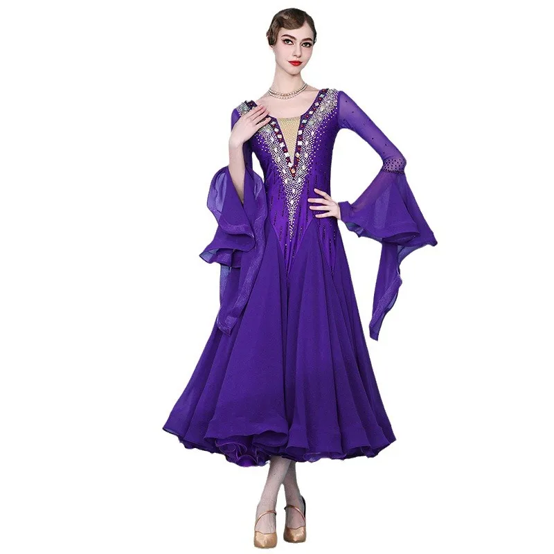 High Quality Women Adult Long Dance Wear Enchanting wisteria Purple Costumes custom Ballroom Dancing Dress