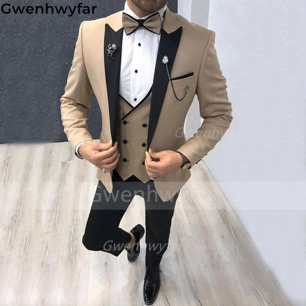 

Gwenhwyfar 3 Piece Slim Fit Classic Men Suits for Wedding Tuxedo Groomsmen Double Breasted Waistcoat Male Fashion Jacket Pants