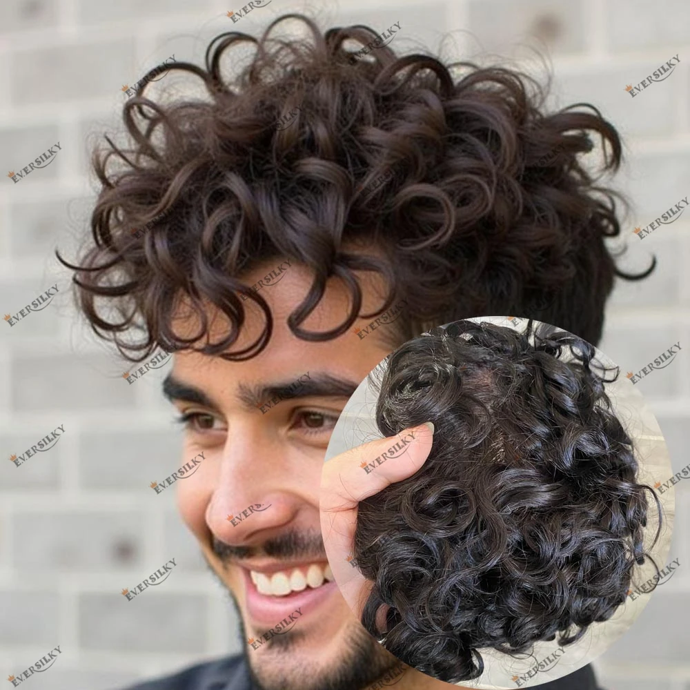 تصفيفة الشعر الطبيعي المجعد الرجال سوبر دائم الشعر البشري الشعر المستعار 18 مللي متر 20 مللي متر 22 مللي متر تنفس أحادية شبكة الدانتيل NPU محيط الاصطناعية