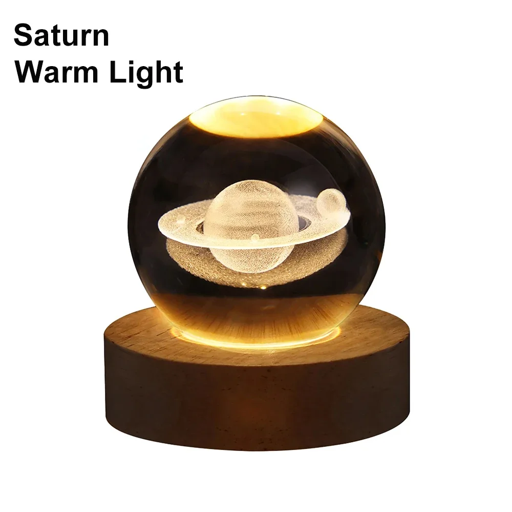 GGbingo 6cm Bedside Lamp Solar Theme Cosmos Series Crystal Ball Night Lights Milky Way Moon for Desk Creative Gift RGB