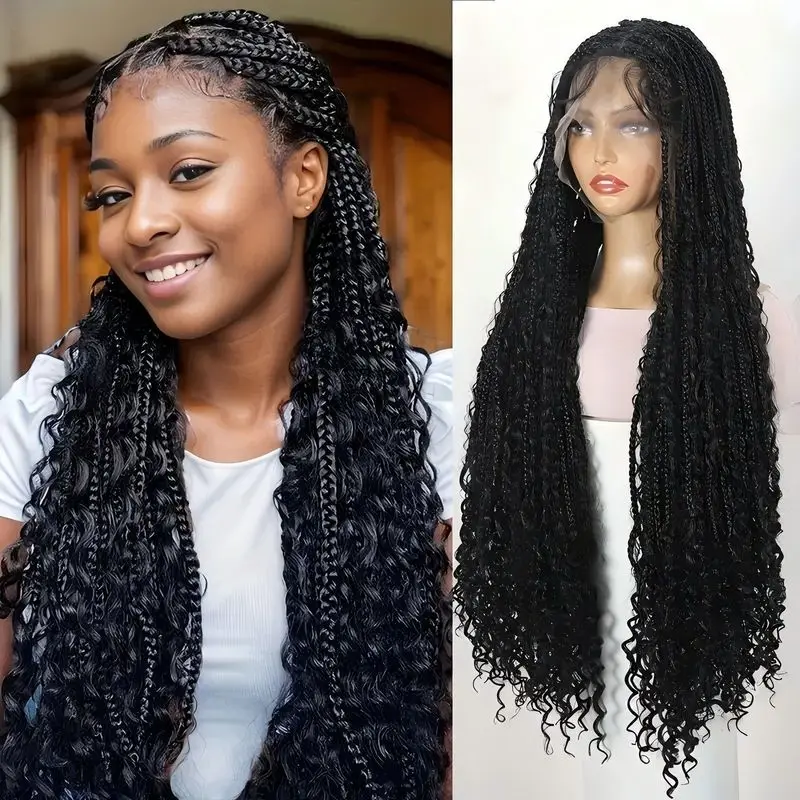 with European and American , full lace synthetic fiber crochet hair, Box Braids Wig