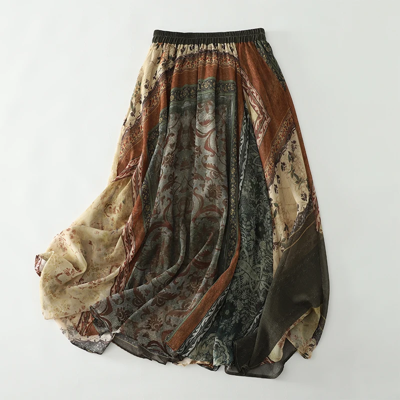 

Bohemian Long Skirt Midi Summer Vintage Artistic plus Size Women's Fashion Abstract Pattern Shape Suitable Skirt