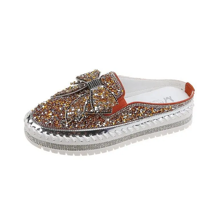 Buty Butterfly-Knot Low Big Size Glitter Slides House Slippers Platform Med Fashion Slipers Women Lady Jelly Soft Luxury 2023 G