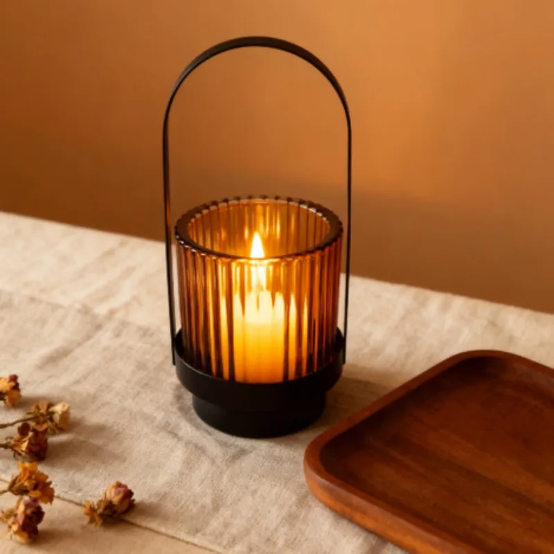 Vintage Nostalgic Glass with Black Wrought Iron Tea Candle Holder Tea Room Hotel Cafe Bar