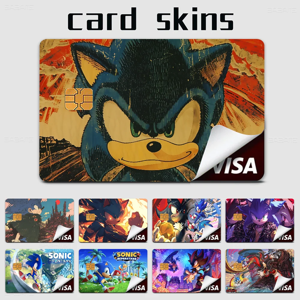 S-Sonic The H-Hedgehog Poker Sticker Film Tape Skin na kartę kredytową Karta debetowa Kreskówka Wodoodporne naklejki Mały chip