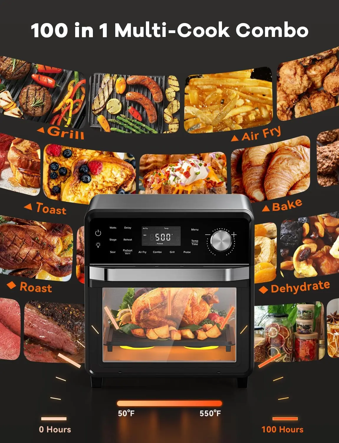 TRUE Char & Flavor, 100 in 1 Super Convection Toaster Oven Countertop, Excellent Thermal Insulation