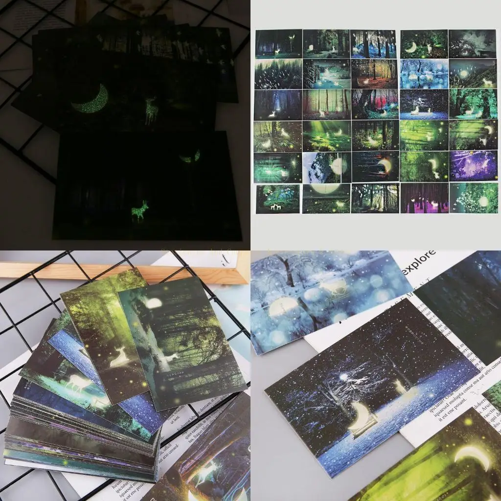 

30pcs Vintage Luminous Postcard Glow Forest Animal Greeting
