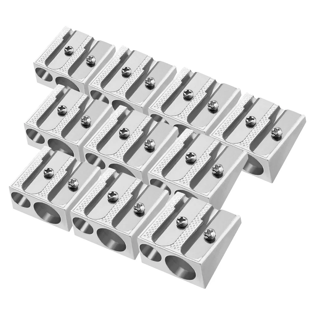 10 Pcs Mechanical Pencils Double Hole Sharpener Small Magnesium Silver Sharpeners Bulk
