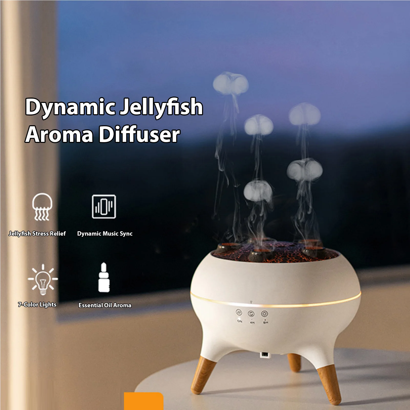 

250mL Desktop Humidifier with 7-Color Lights, Music Sync Essential Oil Diffuser Dynamic Aromatherapy Diffuser