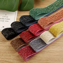 5yards Glitter Gold Silver Thread Velvet Ribbon for DIY Hair Bows Clothing Sewing Supplies Gift Wrapping Decor Material