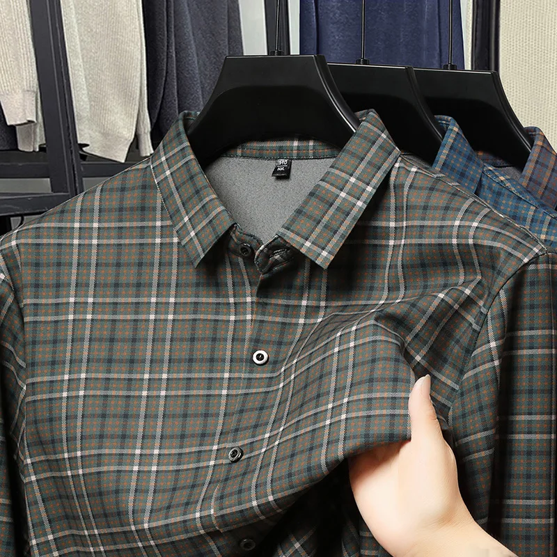 2025 Autumn New Arrival Men's Seamless Striped Long Sleeve Shirt Plaid Shirt Luxury High-Quality Casual Breathable Men's Wear