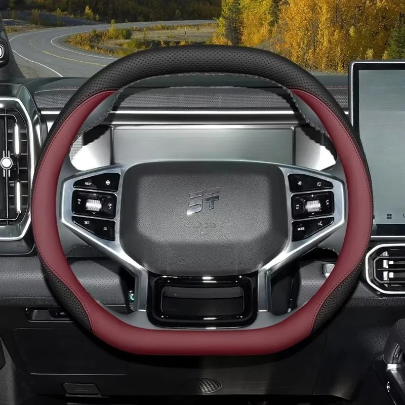 Neuer Doppel-D-förmiger Lenkradbezug aus Nappaleder für JETOUR Dashing T1 T2, rutschfest, atmungsaktiv, Auto-Innenausstattungszubehör