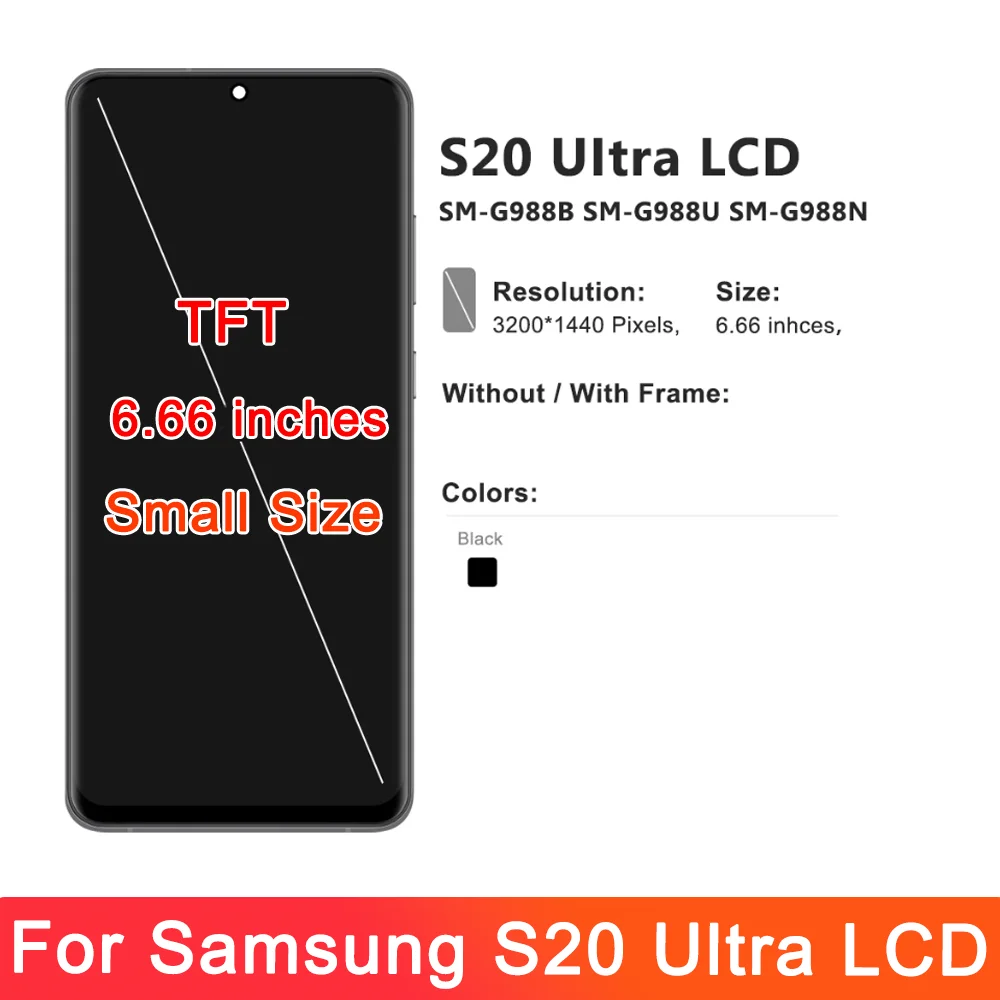 TFT S20 Ultra 5G Screen Replacement for Samsung Galaxy S20 Ultra LCD Display Digital Touch Screen Assembly with Frame G988 G988U