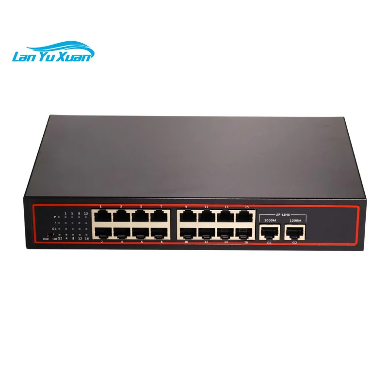 10/100Mbps 16 Port PoE Switch With 2 Gigabit Uplink 48V 150W Power Over Ethernet Switch