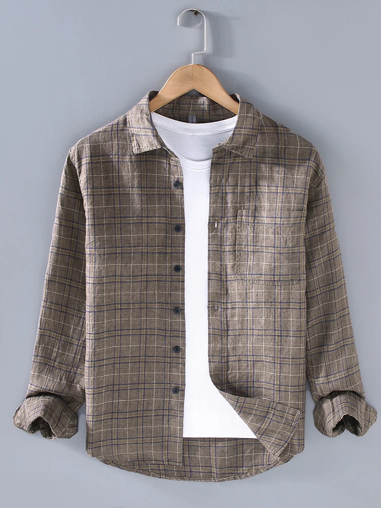 

Faionable Loose Long Sve Мужская irt Молодежный клетчатый дизайн Универсальная повседневная одежда irt Премиум Feel Осенняя одежда Без железа