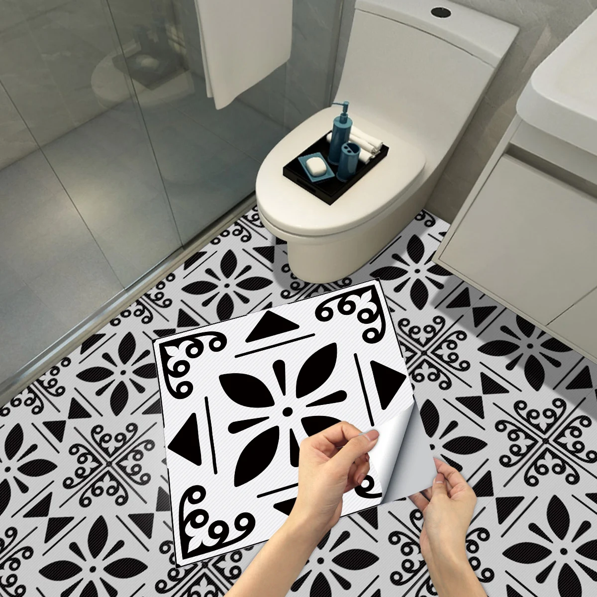 

4 Pcs PVC Adhesive Floor Self Adhesive Vinyl Flooring Waterproof Wall Stickers Wallpaper for Bedroom and Home Decoration