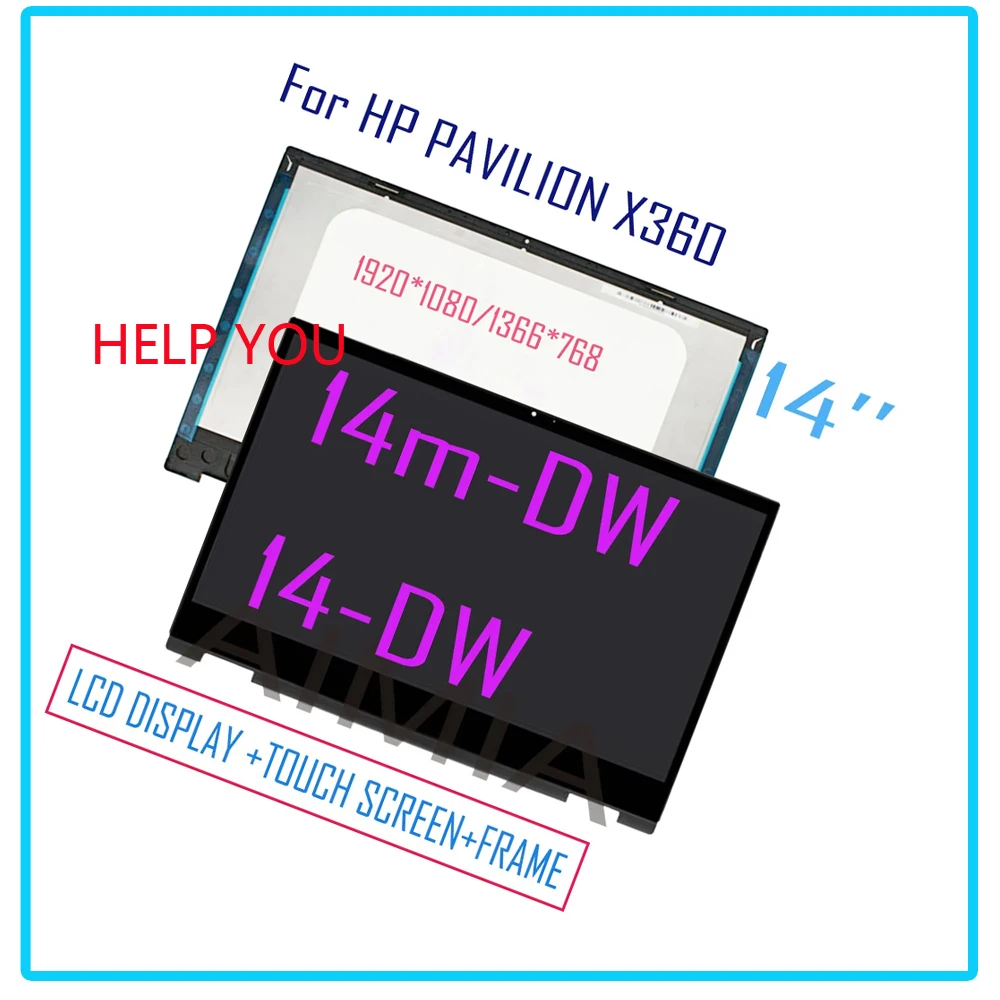 

AAA+ 14’’ 14-DW LCD For hp pavilion x360 14m-dw 14-dw LCD Display Touch Screen Digitizer Replacement Assembly Frame