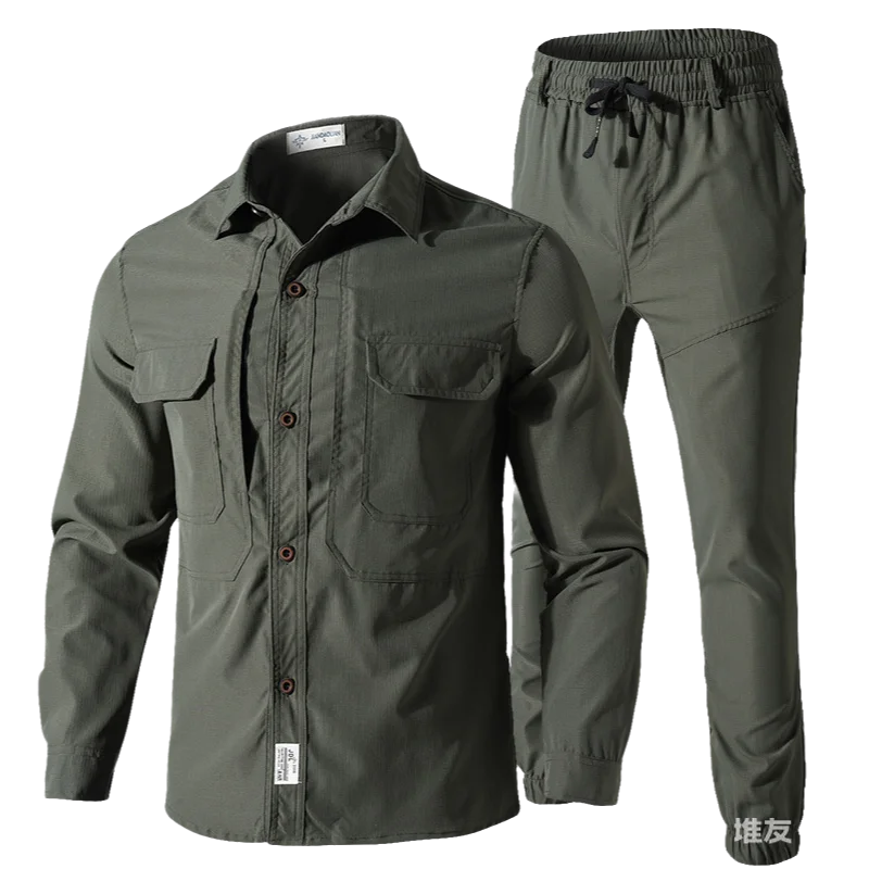 Solid Color Lightweight Breathable Quick-Dry Tactical Long Sleeve Shirt with Spandex Elastic for Outdoor Workwear Sun Protection