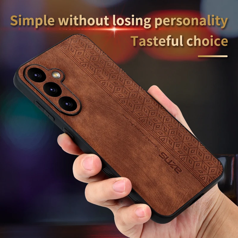 AZNS Skin-Friendly 3D Embossed Leather Case for Galaxy S24 Ultra S20 Lite S21 FE S22 S23 Plus Shockproof Defender Rugged Cover